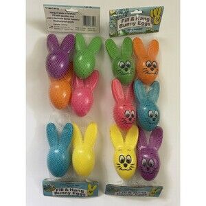 NEW Vintage Fill & Hang Bunny Easter Eggs Lot of Two 6pc Fillable Deadstock Neon